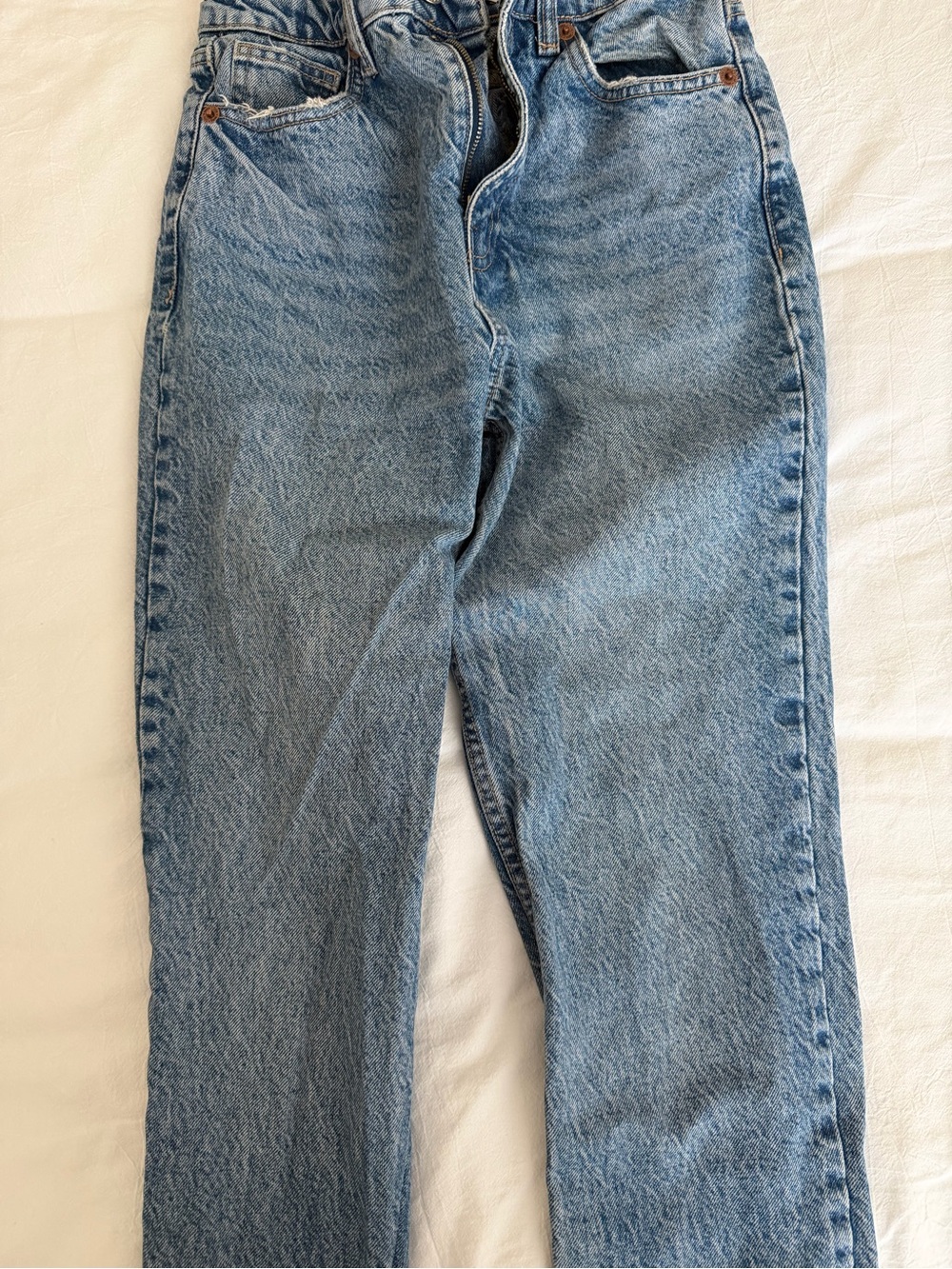 Zara Light Wash High-Rise Straight Leg Jeans - Light Blue